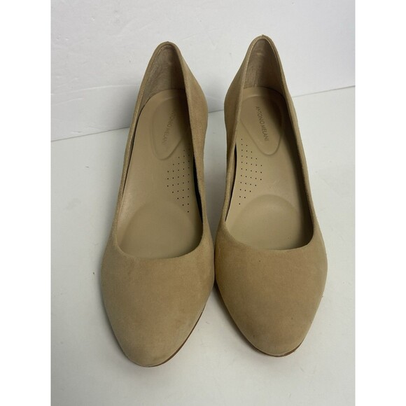 Antonio Melani Camel Suede Almond Toe Full Toe Block Heels Shoes Sz 8M Comfort - Picture 3 of 9